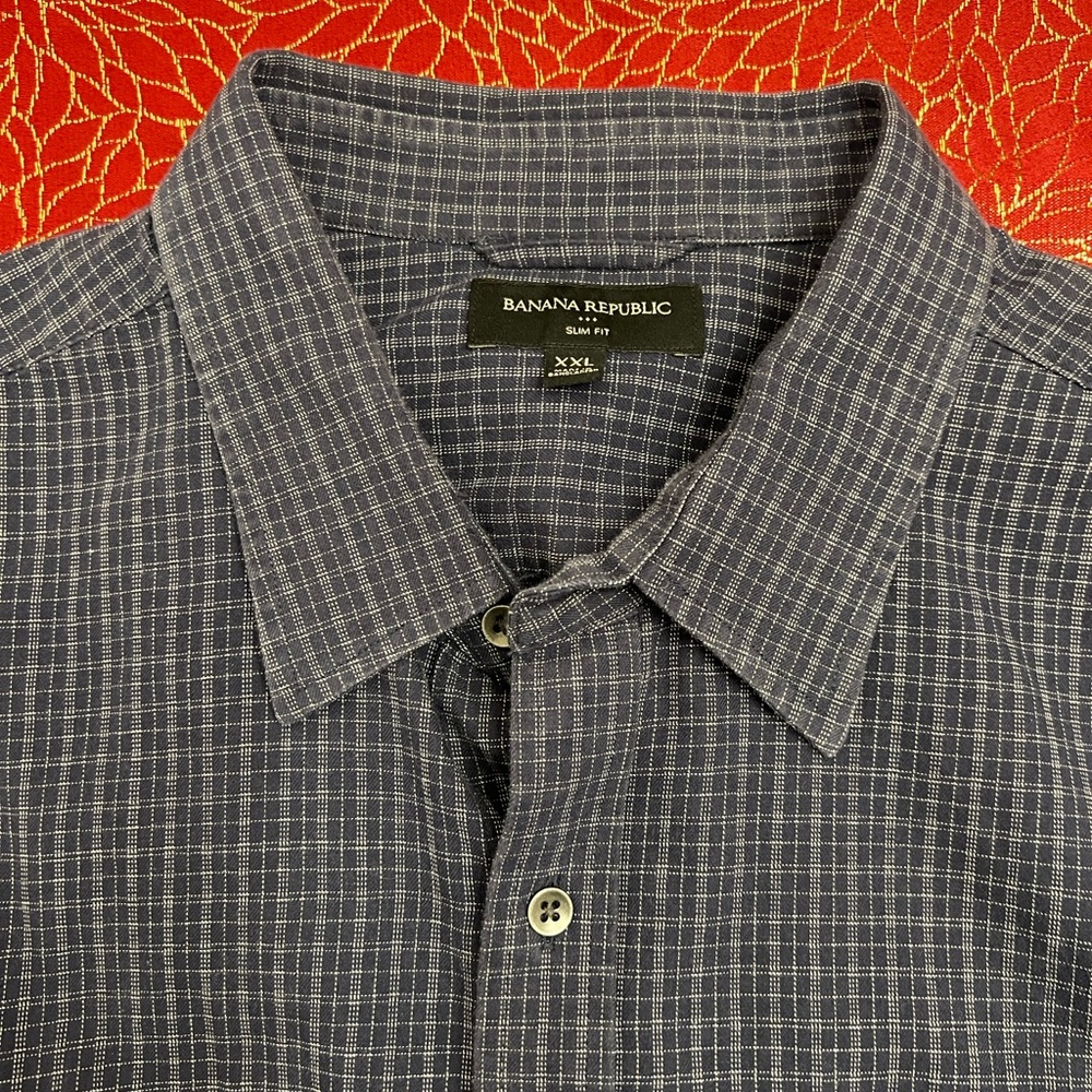 Banana Republic Men's Blue Checkered Shirt, size XXL.